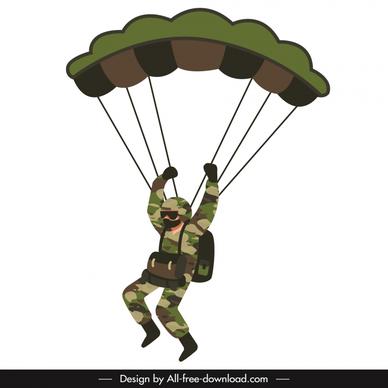 parachute trooper icon dynamic cartoon outline 