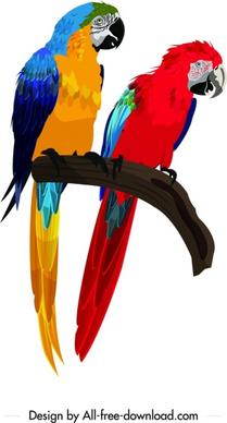 parrot couple painting colorful icons decor cartoon character