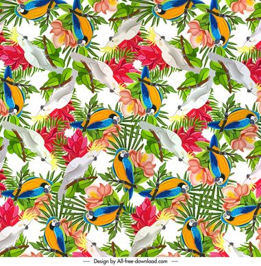  parrot  flower pattern template flat classical repeating 