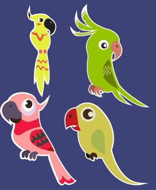 parrot icons collection colored flat design