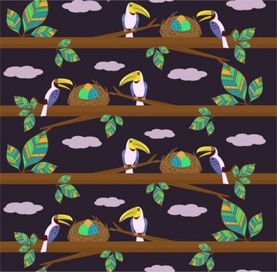 parrots nests pattern background colored repeating style