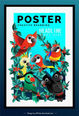 parrots species poster colorful cartoon design