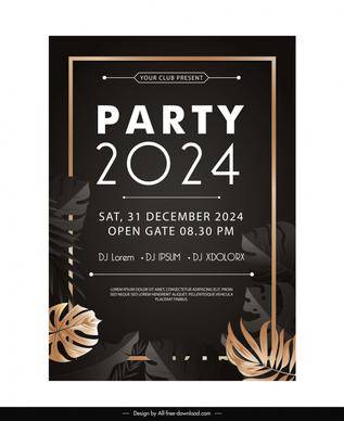 party 2024 banner template elegant leaves dark frame 