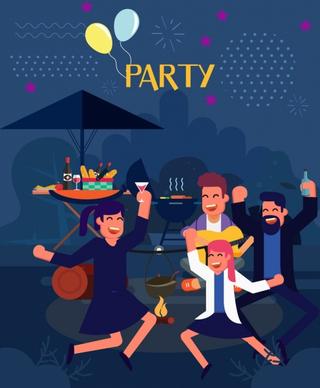 party background joyful people icon cartoon design
