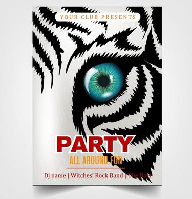 party flyer template tiger face decoration