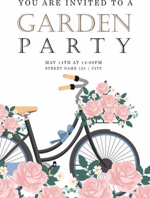 party invitation card template bicycle flowers icons decoration