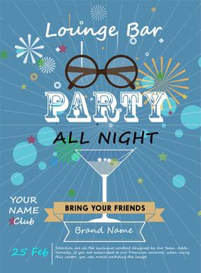 party poster design with wineglass on blue background