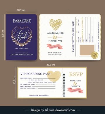 passport wedding invitation card template elegant flat heart ribbon decor