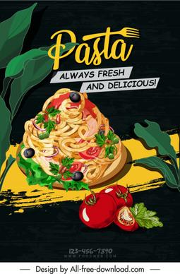 pasta advertising banner dark colorful retro handdrawn