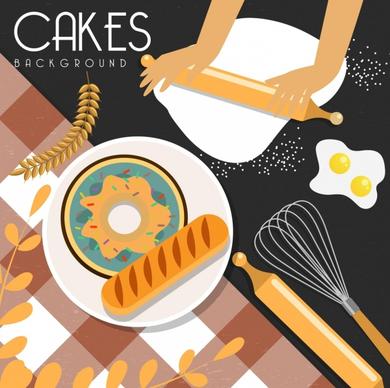 pastry background bread cake ingredients utensils icons