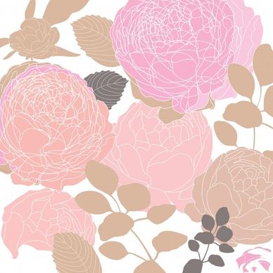 floral painting colored flat classic handdrawn sketch