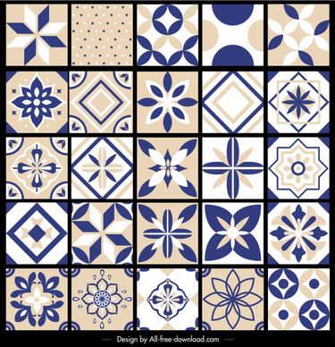 pattern design elements collection flat symmetrical retro shapes