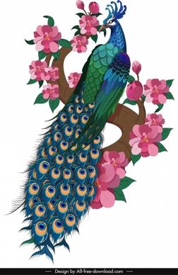 peacock painting colorful classical oriental decor