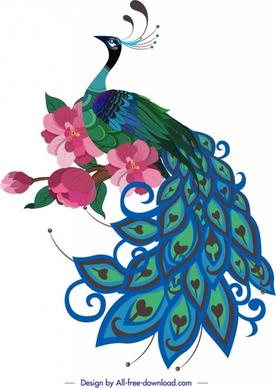 peacock painting colorful oriental sketch cherry blossom decor