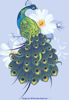 peacock painting elegant colorful sketch floral decor