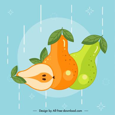 pear fruit icons classical multicolored flat sketch