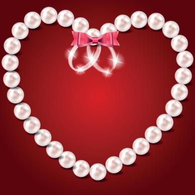 pearl heart and wedding rings vector