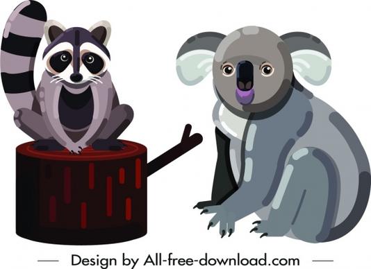 pekan koala wild animals icons cute cartoon characters