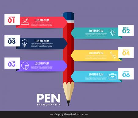 pen infographic template modern elegant pencil text box
