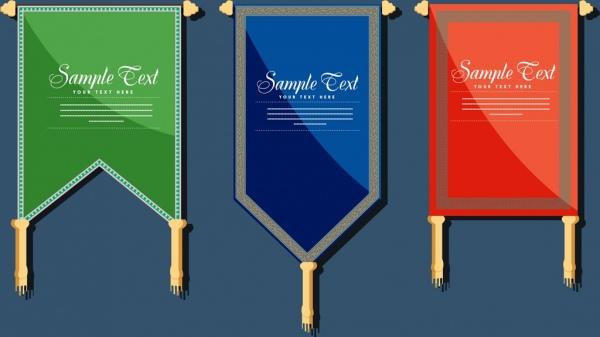pennant flag templates various colored flat shapes isolation