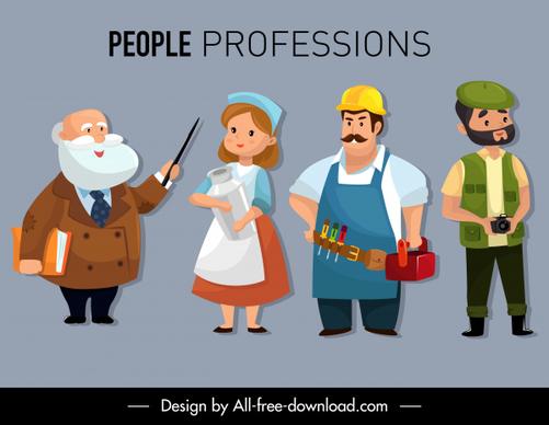 people careers icons professor farmer worker cameraman sketch