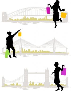 shopping lifestyle icons silhouette design