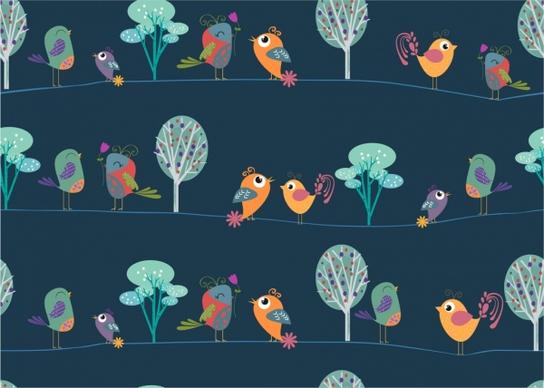 perching birds pattern background repeating cartoon style