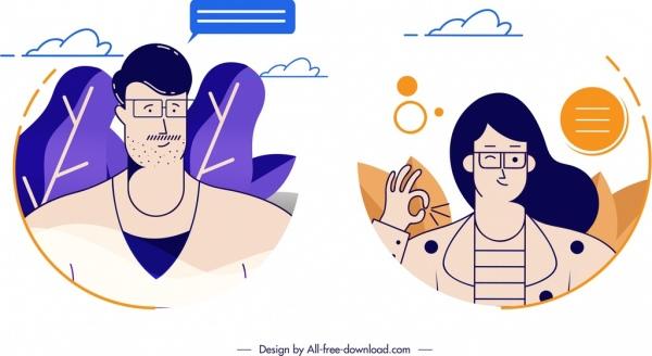person avatar templates man woman icons handdrawn design
