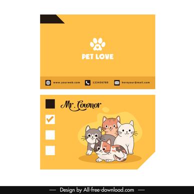 pet care business card templates cute kitties cartoon
