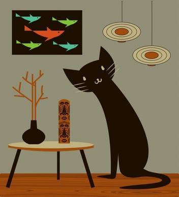 pet drawing black cat icon decor