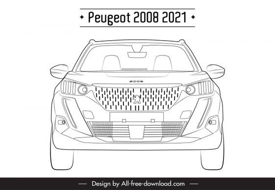 peugeot 2008 2021 car model icon flat black white handdrawn front view sketch