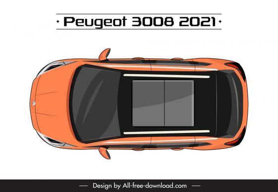 peugeot 3008 2021 car model icon modern symmetric top view sketch