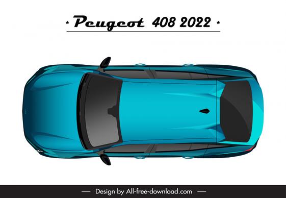 peugeot 408 2022 car model icon modern flat top view design 