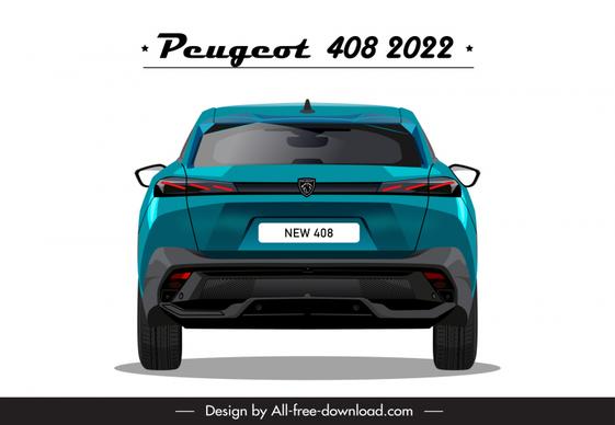 peugeot 408 2022 car model icon modern symmetric back view sketch