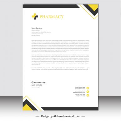 pharmacy correspondence letterhead template modern flat elegant geometric decor