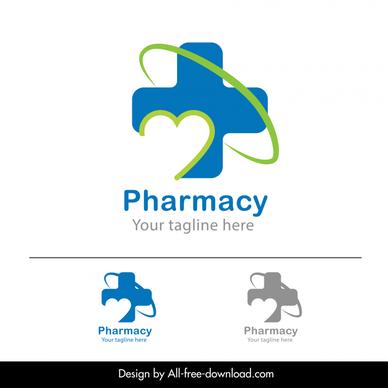 pharmacy logo template modern elegant design cross heart curve shapes