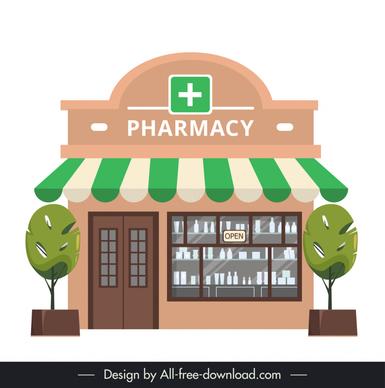 pharmacy store exterior template elegant flat classical outline 