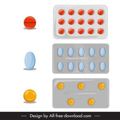 pharmacy tablets design elements flat shapes sketch