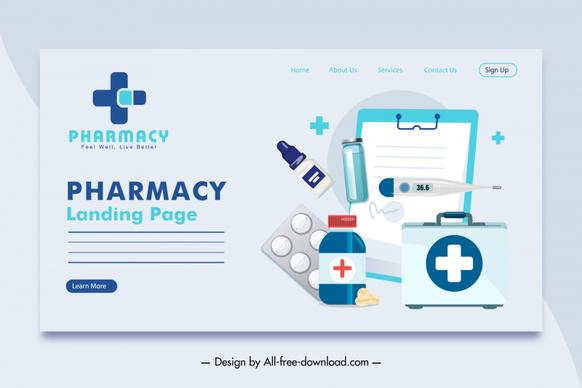 pharmacy website template medical elements sketch modern design 