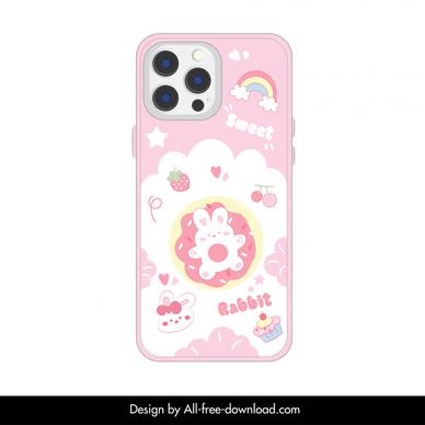phone case template cute dynamic rabbits sky elements