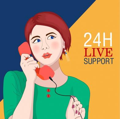 phone operator advertising banner lady icon cartoon character