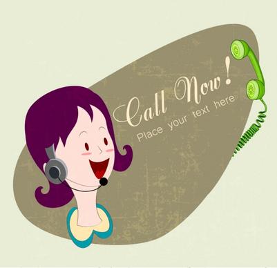 phone operator advertising lady icon classical design