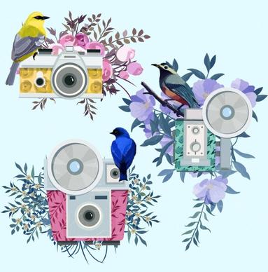 photography design elements multicolored camera bird flower icons