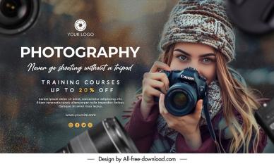 photography training discount banner template elegant woman