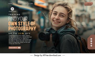  photography training landing page template dynamic smiling woman