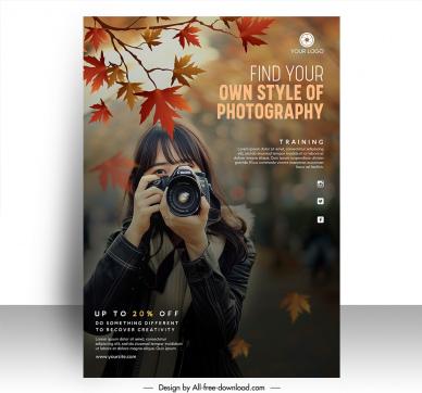 photography training poster template elegant contrast lady leaves