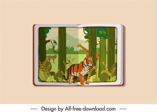 picture book icon jungle animals theme sketch