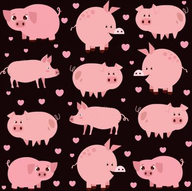 pig icons collection cute pink design