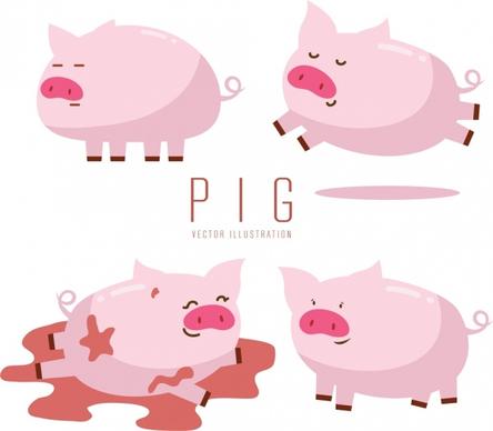 pig icons collection cute pink design