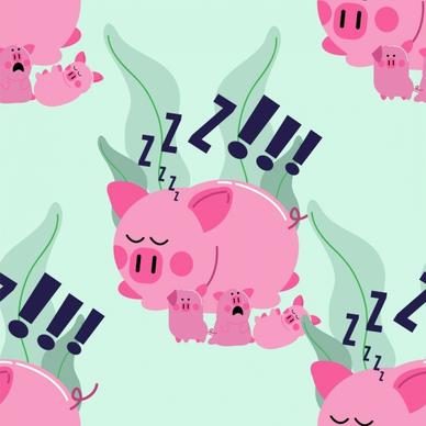 pigs pattern cute pink icons repeating design